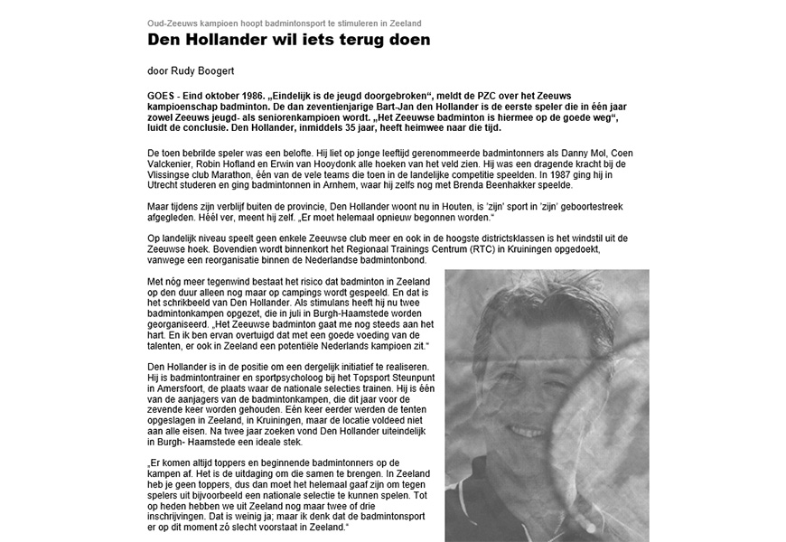 PZC: Bart-Jan den Hollander en badminton in Zeeland - pagina 1